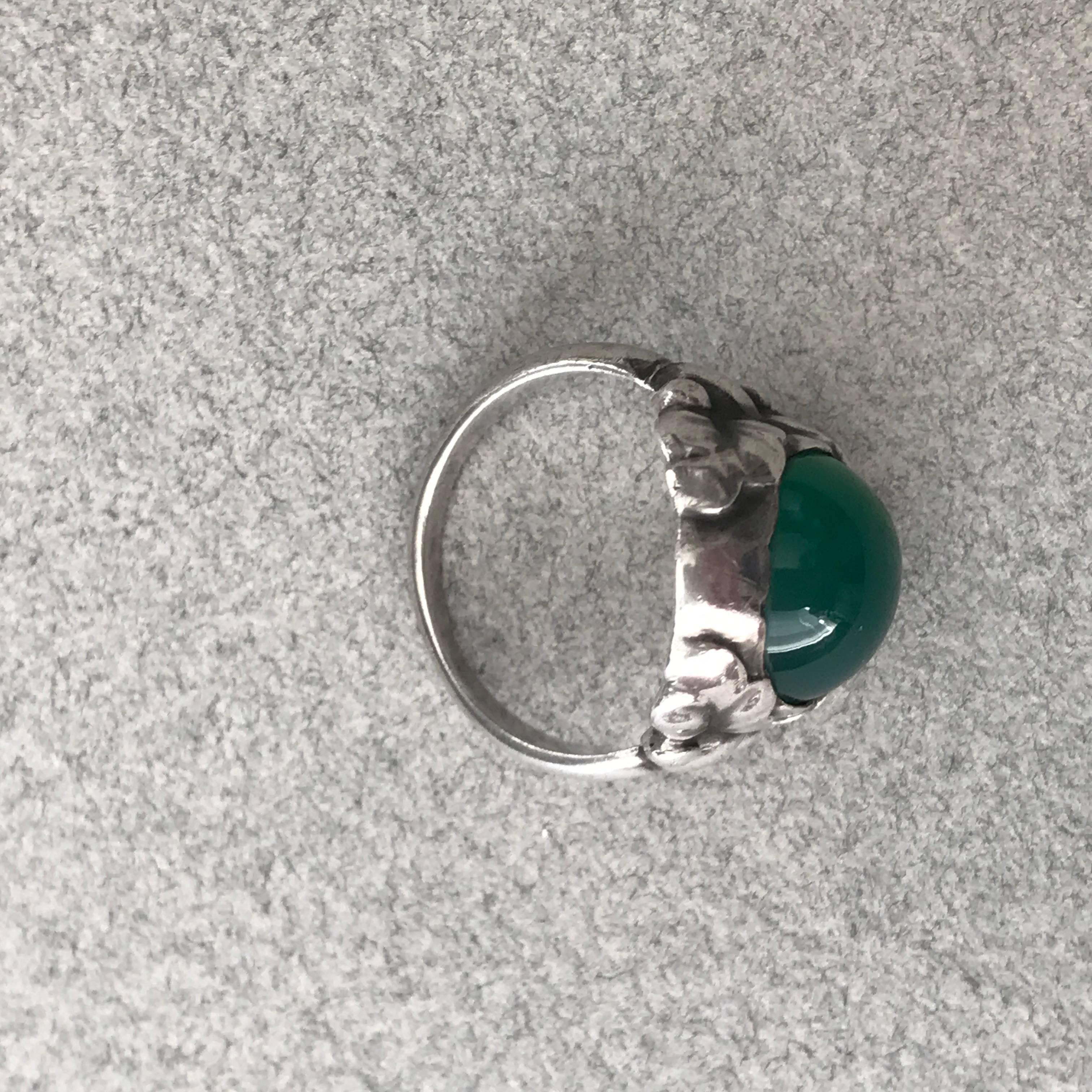 Women's Georg Jensen .830 Silver and Chrysophase Ring, No. 11A (Size 7.5) For Sale