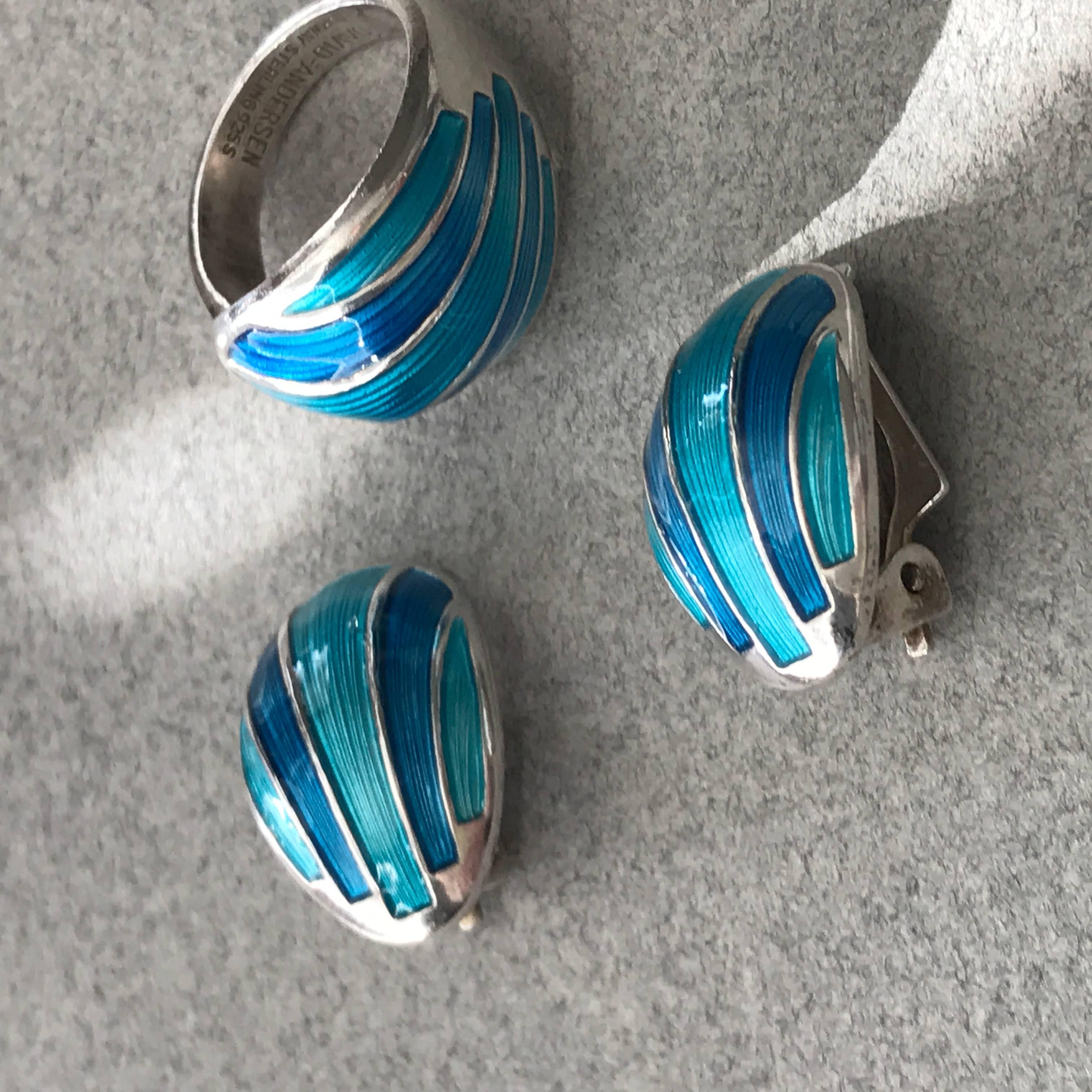 Art Deco David Anderson Sterling Silver and Enamel Suite For Sale