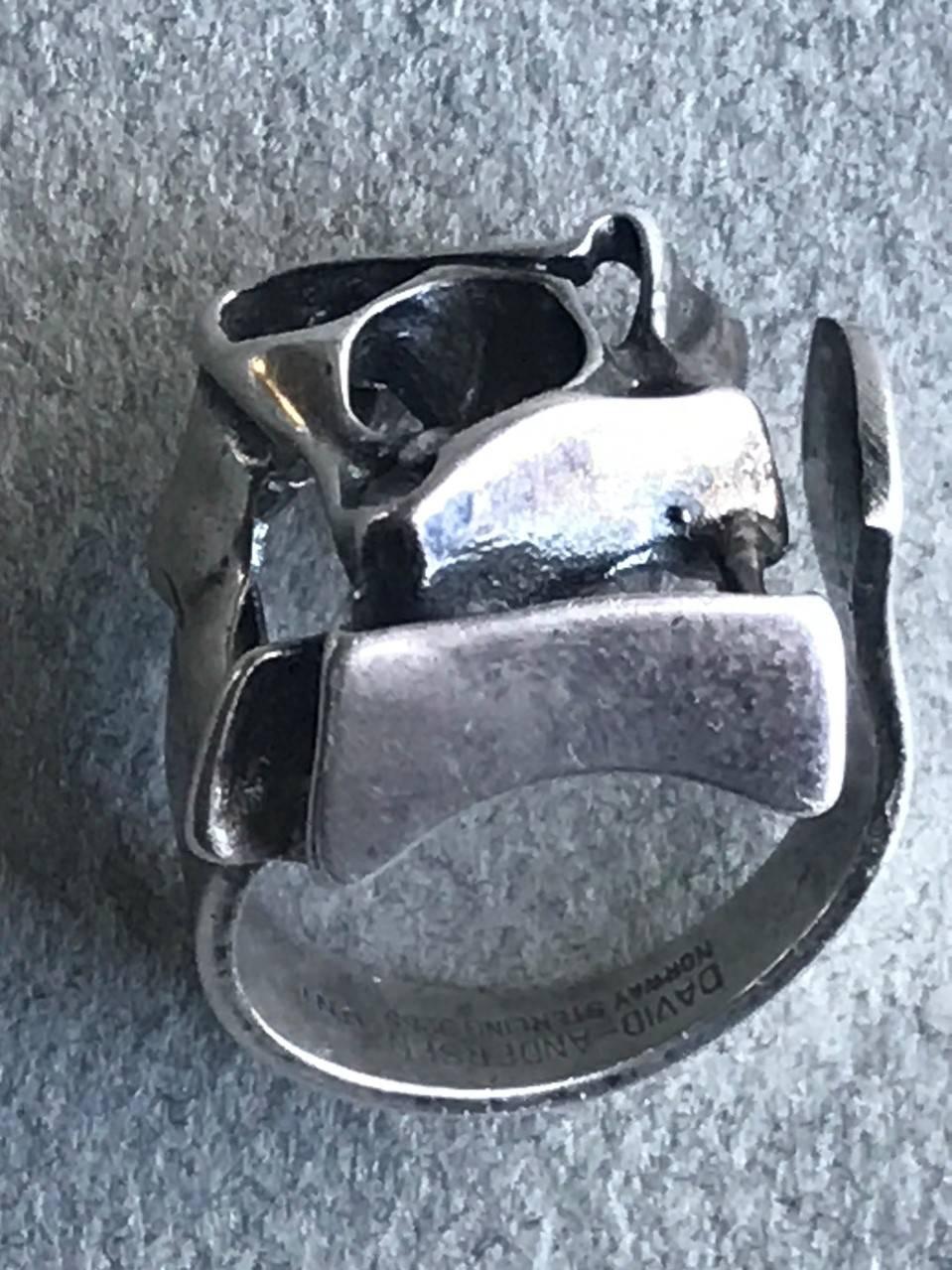 Modernist David Anderson Sterling Silver Brutalist Ring (Size 5) For Sale