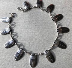 Erik Magnussen Sterling Silver and Enamel Scarab Necklace