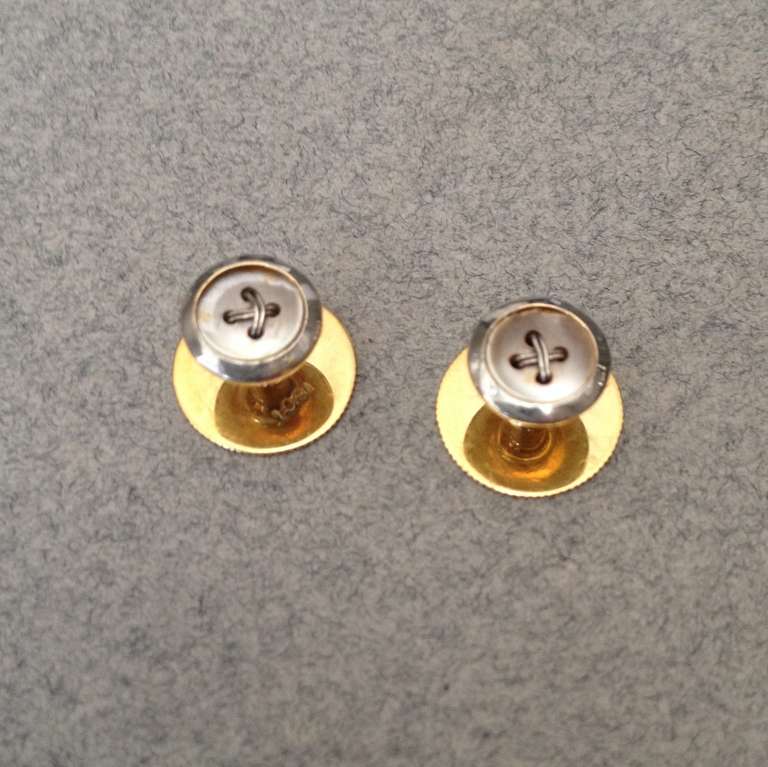 Mappin and Webb, Ltd. Silver Gold Stud Set 4 Button 2 Collar Tacks In Excellent Condition In San Francisco, CA