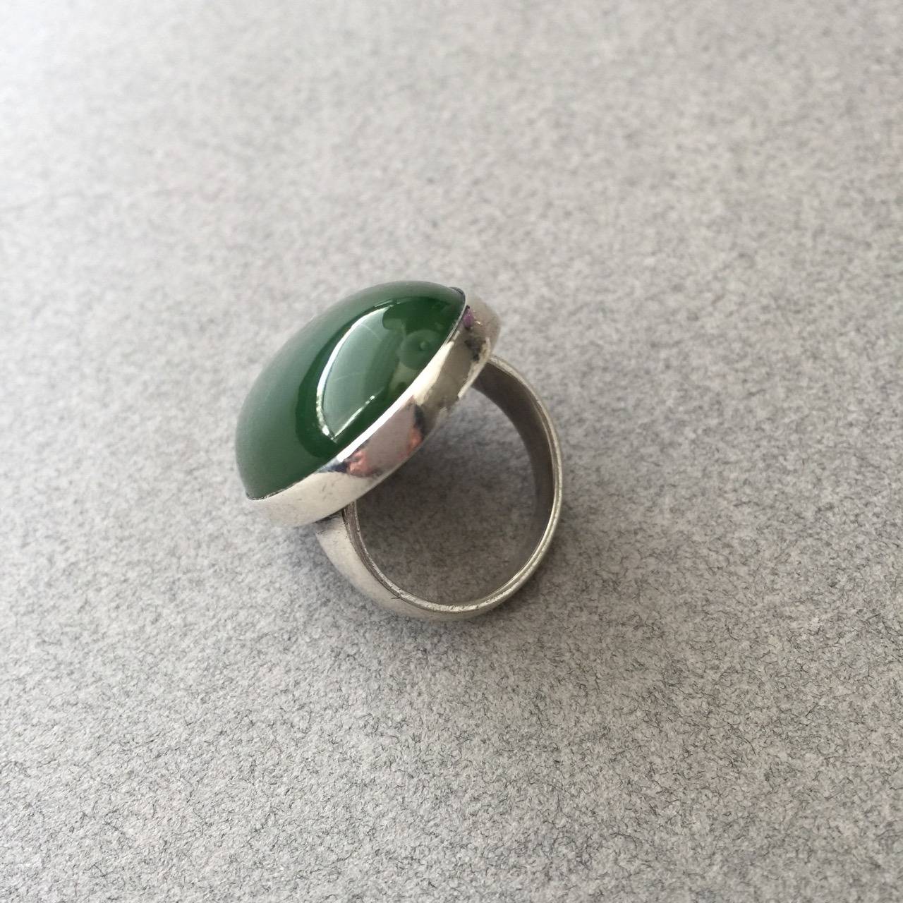 Georg Jensen Modernist Ring No. 90b with Jadeite In Excellent Condition In San Francisco, CA