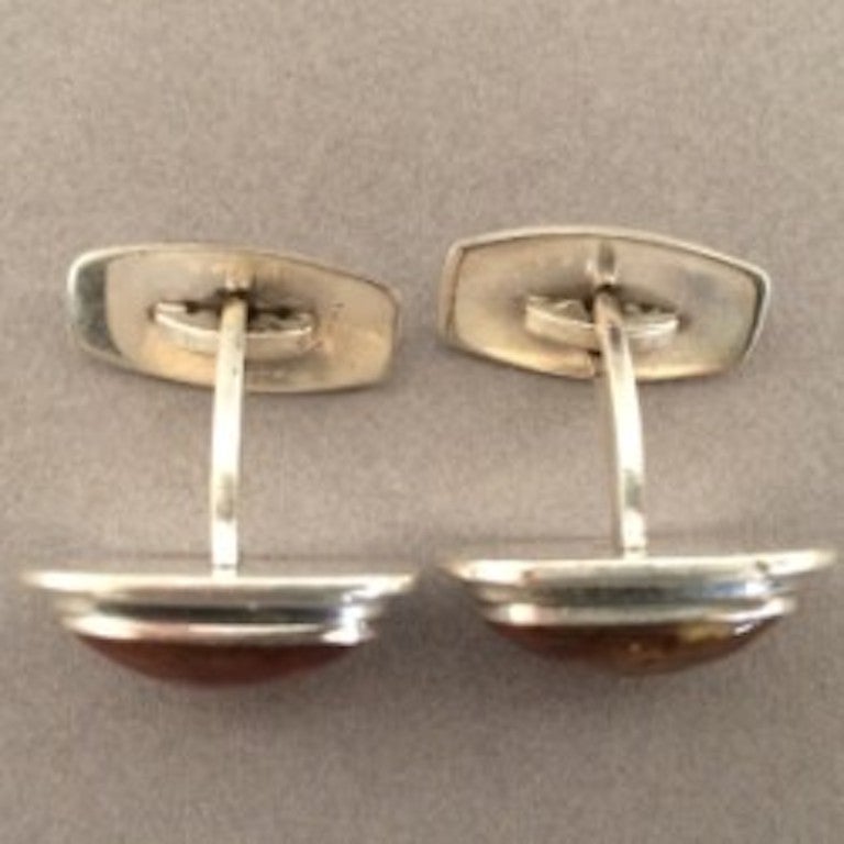 Danish Modernist Cufflinks with Amber by Einer Fern In Excellent Condition In San Francisco, CA