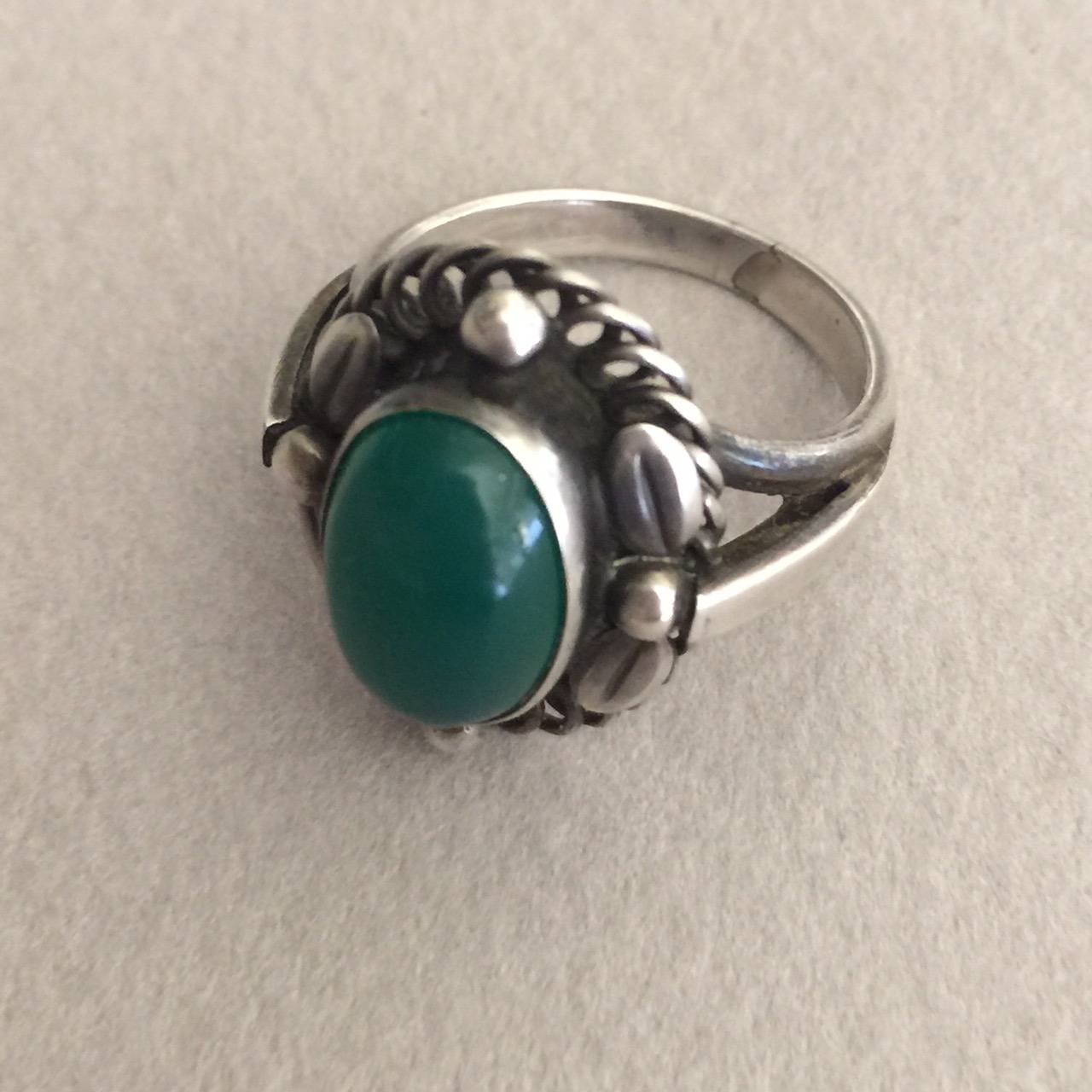 Georg Jensen Sterling Silver Ring No. 1 with Chrysoprase Cabochon at ...