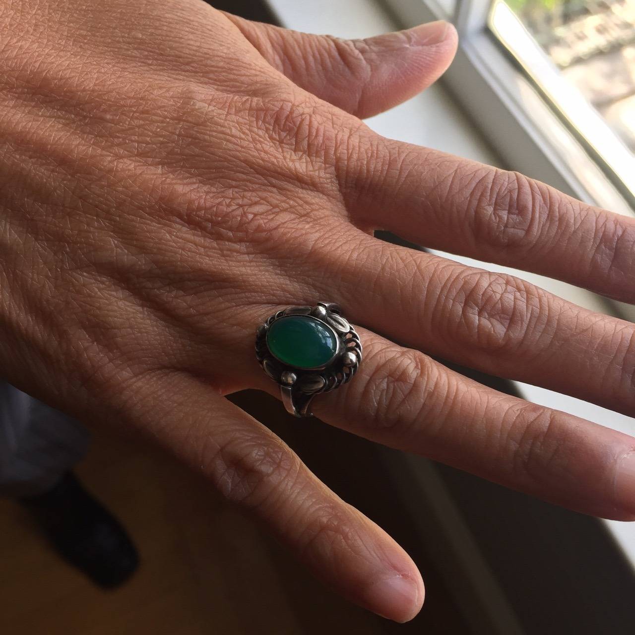 Women's Georg Jensen Sterling Silver Ring No. 1 with Chrysoprase Cabochon