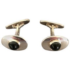 Georg Jensen Modernist Cufflinks with Black Onyx by Andreas Mikkelsen No. 203A