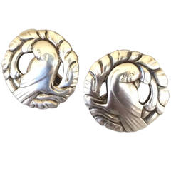 Vintage Georg Jensen "Bird" Earrings by Kristian Mohl-Hansen, No. 66.