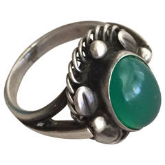 Georg Jensen Sterling Silver Ring No. 1 with Chrysoprase Cabochon
