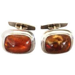 Vintage Danish Modernist Cufflinks with Amber by Einer Fern