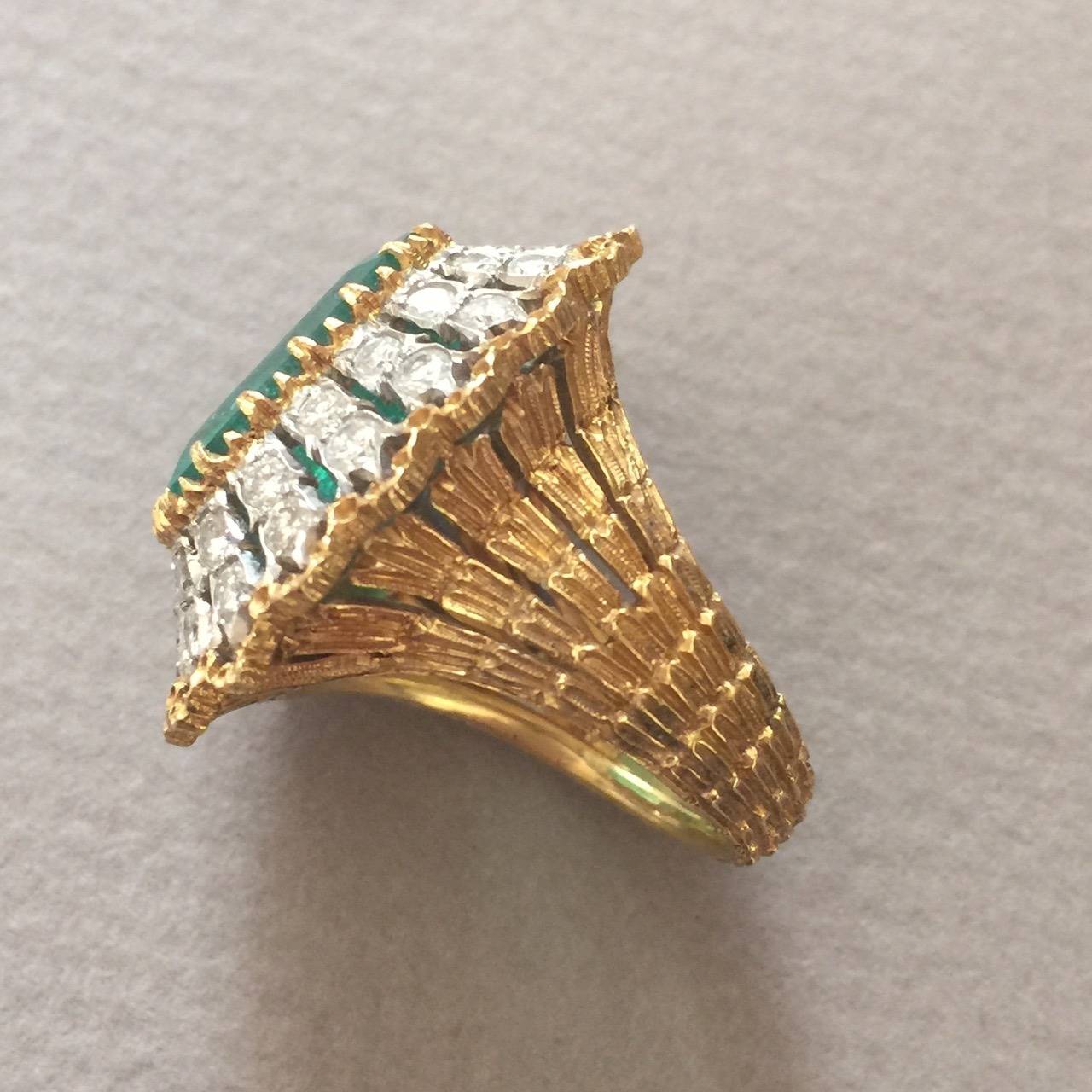 Women's Buccellati Emerald Diamond 18KT Gold Cocktail Ring For Sale