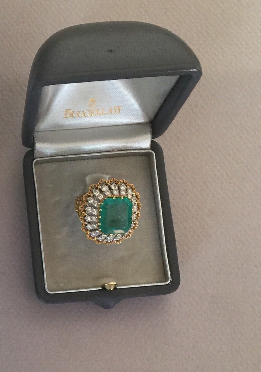 Buccellati Emerald Diamond 18KT Gold Cocktail Ring For Sale 2