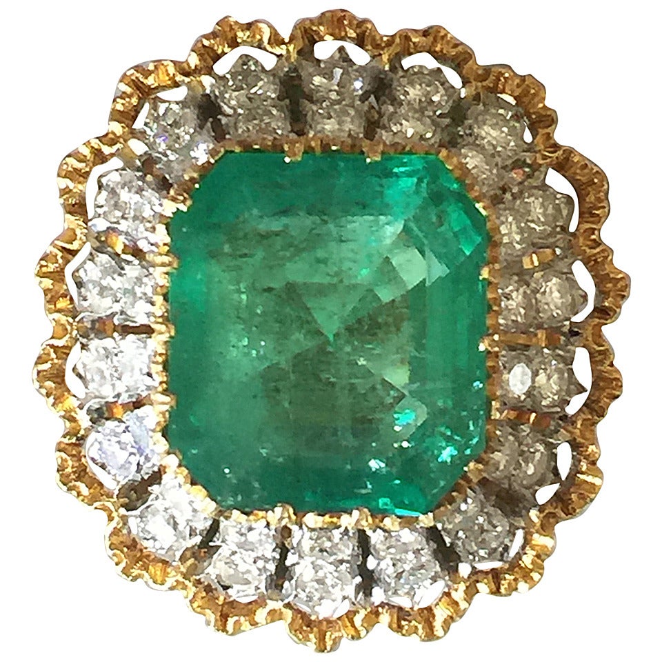 Buccellati Emerald Diamond 18KT Gold Cocktail Ring For Sale