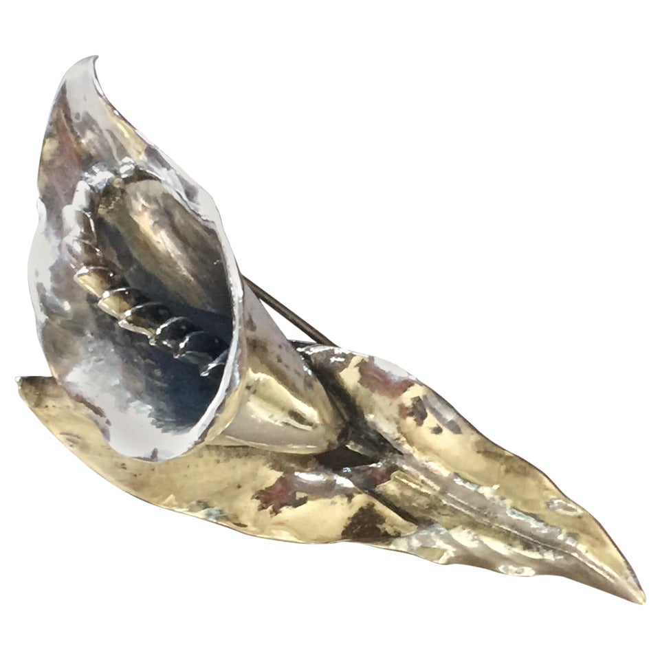 Peer Smed Sterling Silver Calla Lily Brooch For Sale
