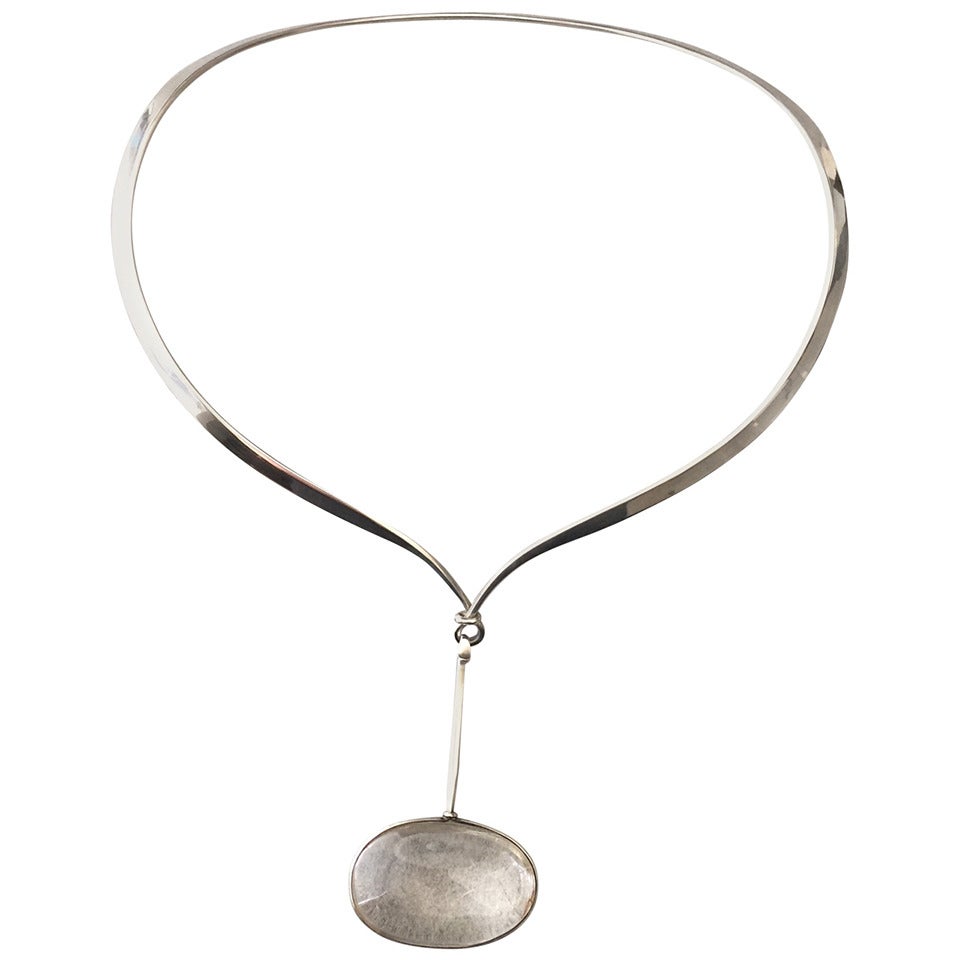 Georg Jensen Sterling Neck Ring No. 169 With Pendant No. 173 By Vivianna Torun