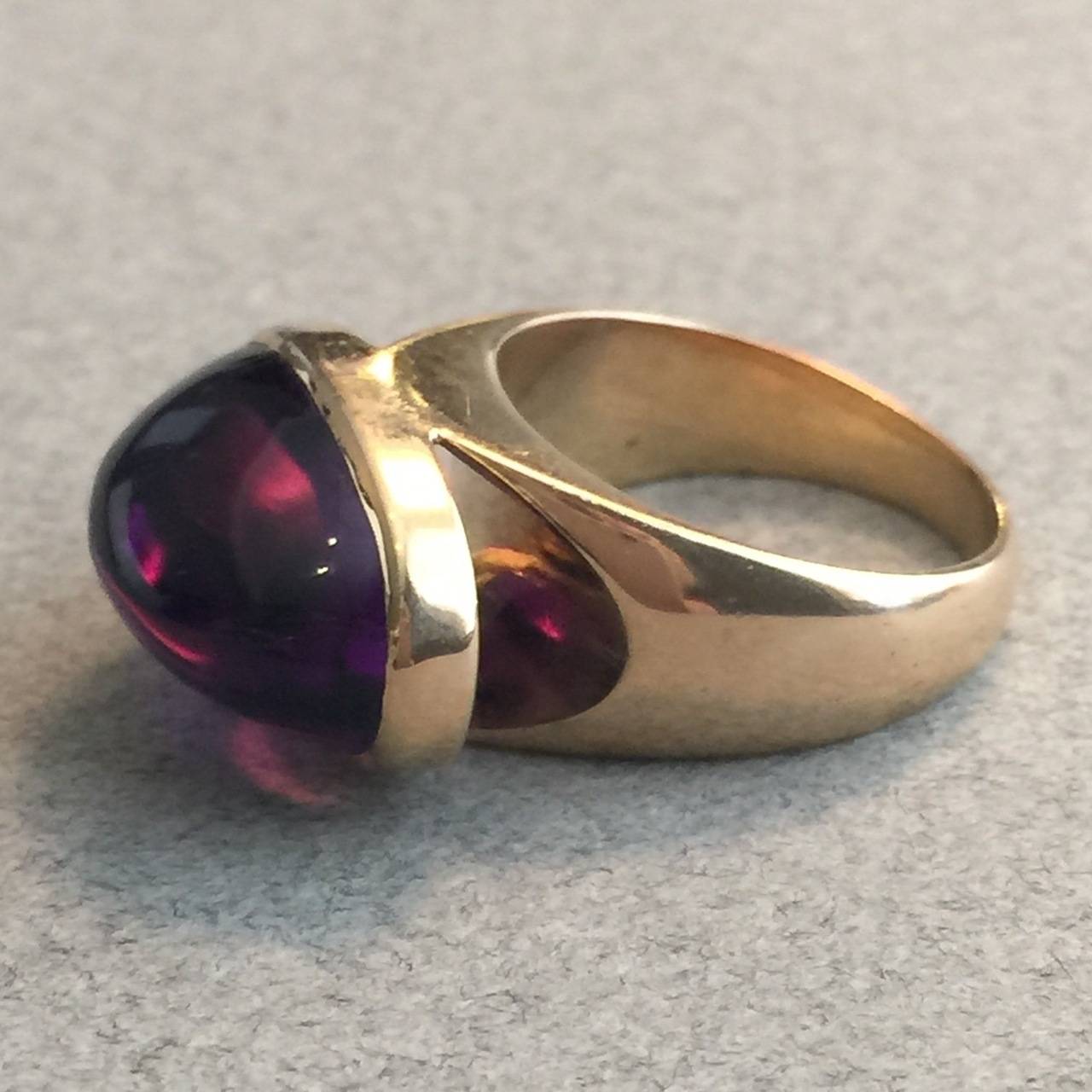 Georg Jensen by Tuk Fischer Modernist Amethyst Cabochon Gold Ring No. 1096