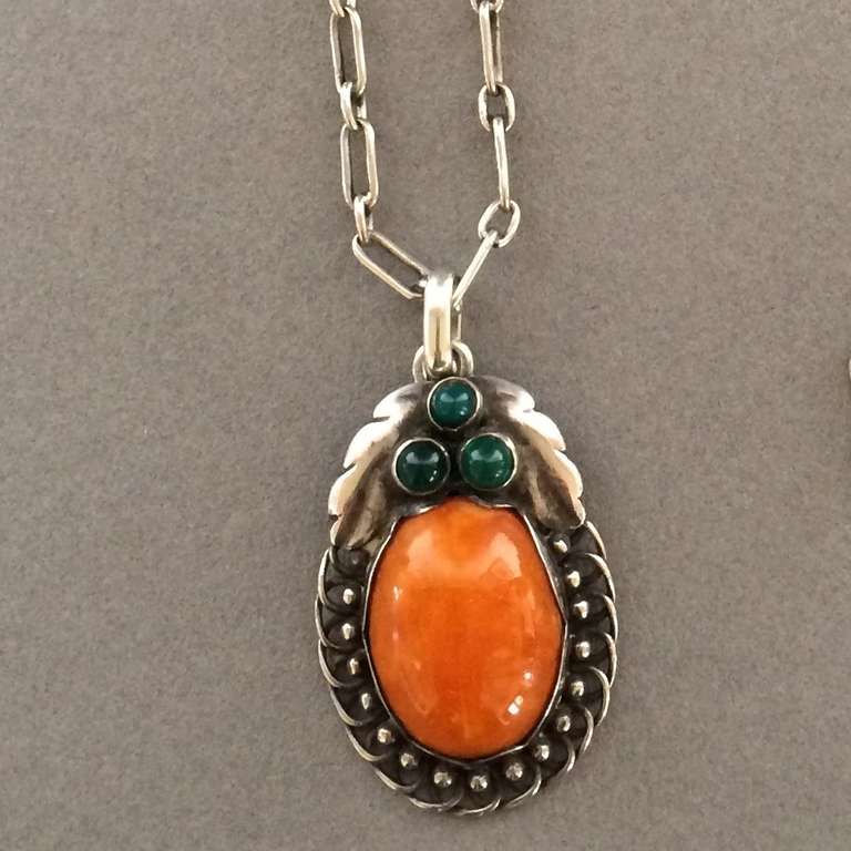Georg Jensen Pendant with Amber and Chrysoprase 

(chain:20