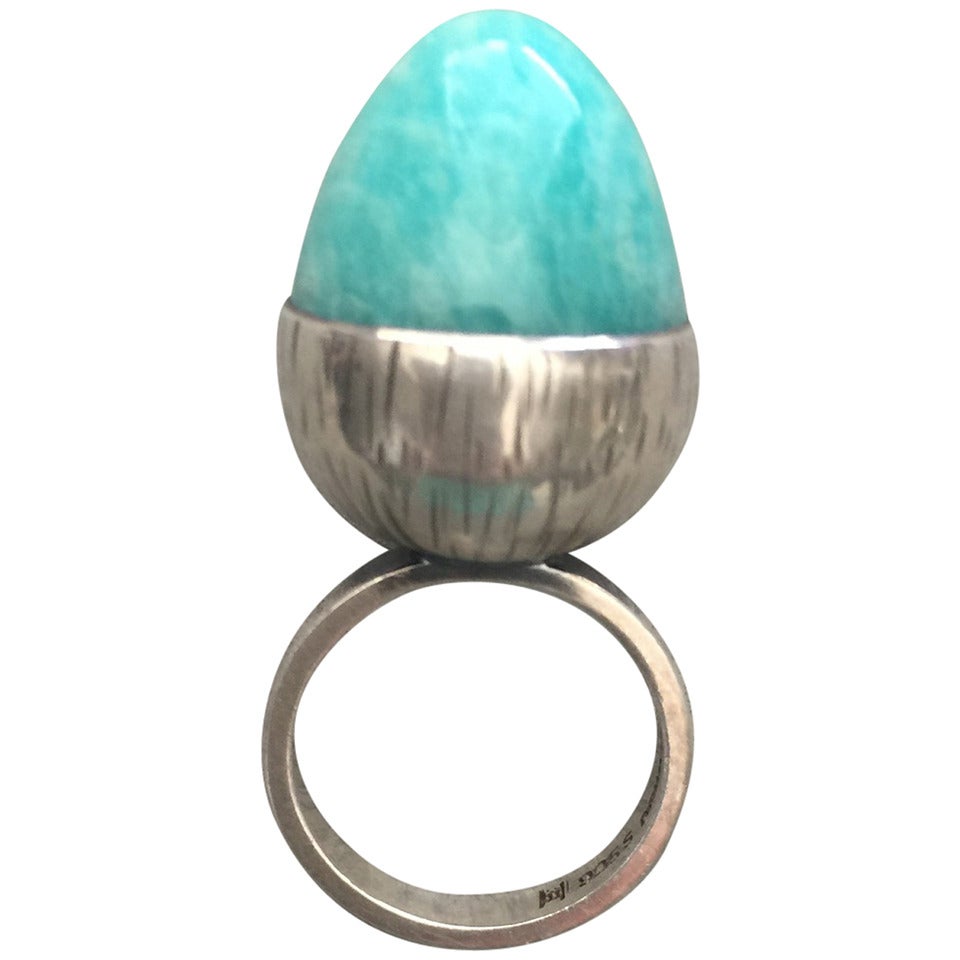 Hans Hansen Sterling Silver Ring with Amazonite Gemstone