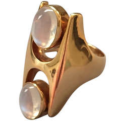 Vintage Georg Jensen 18K Gold Ring Design No. 845 with Moonstones