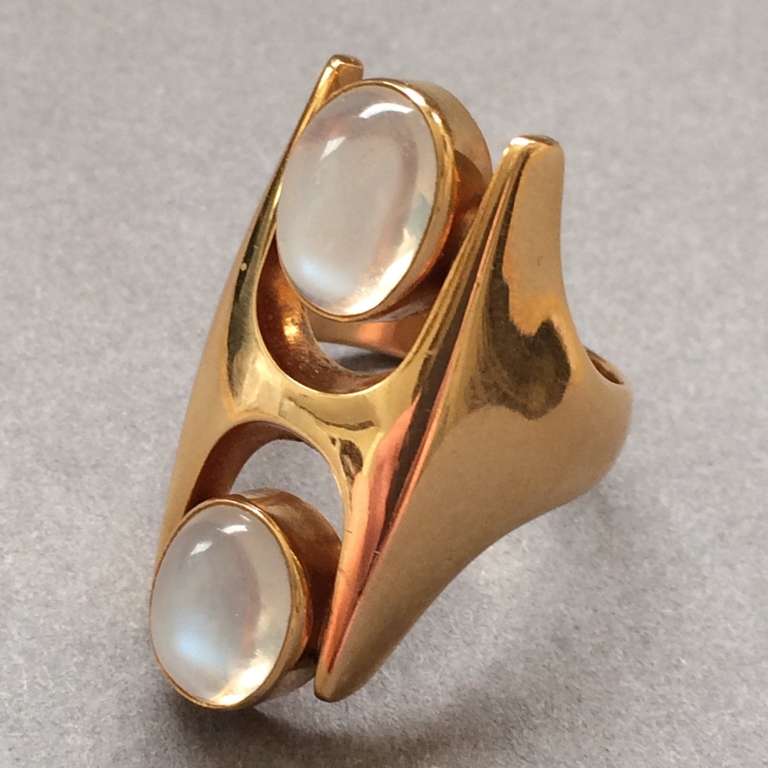 Georg Jensen 18K Gold Ring design No 845 with Moonstones by Henning Koppel circa 1970.

1