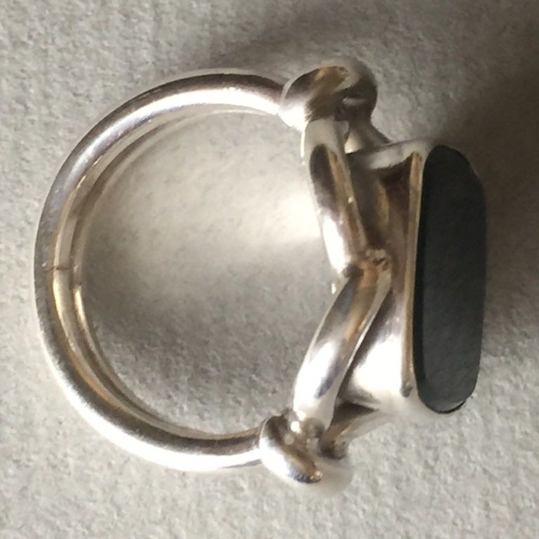 Georg Jensen Sterling Silver Ring No. 27A with Bloodstone In Excellent Condition In San Francisco, CA