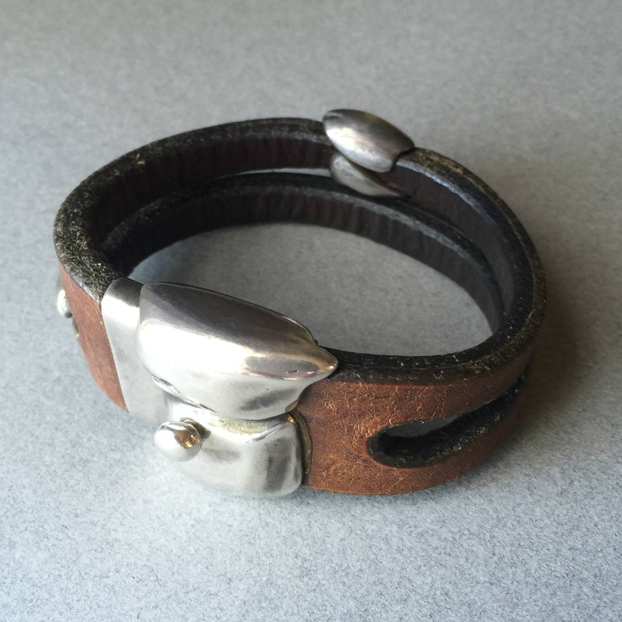 Georg Jensen Sterling Silver and Leather Bracelet No. 310 by Anette Kræn
