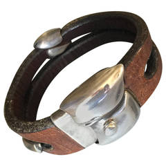 Georg Jensen Sterling Silver and Leather Bracelet No. 310 by Anette Kræn