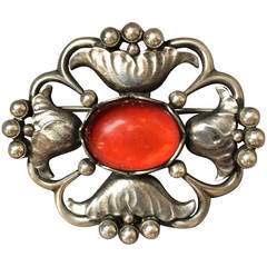 Georg Jensen Amber Sterling Silver Brooch No. 179