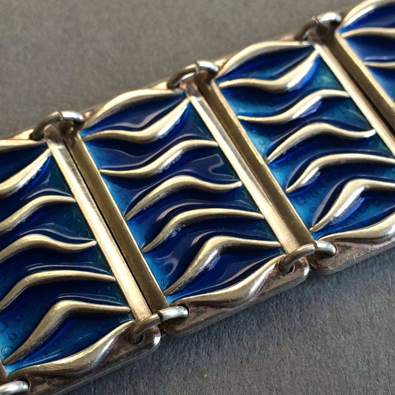 David Andersen blue enamel classic mid-century modern bracelet in the 