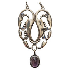 Art Nouveau Sterling Silver Pendant Necklace by Just Andersen