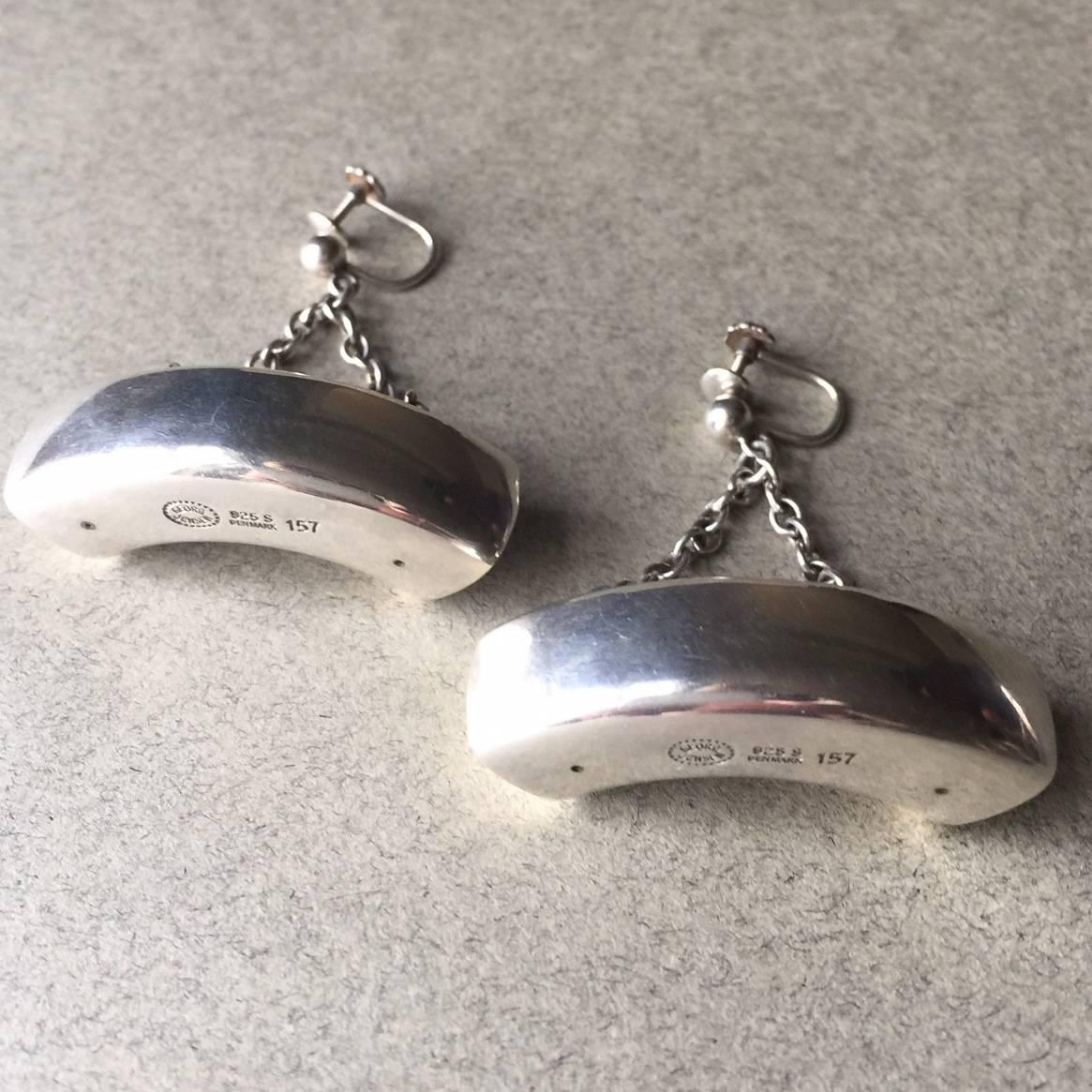 Contemporary Georg Jensen Astrid Fog Sterling Silver Earrings No. 157 For Sale