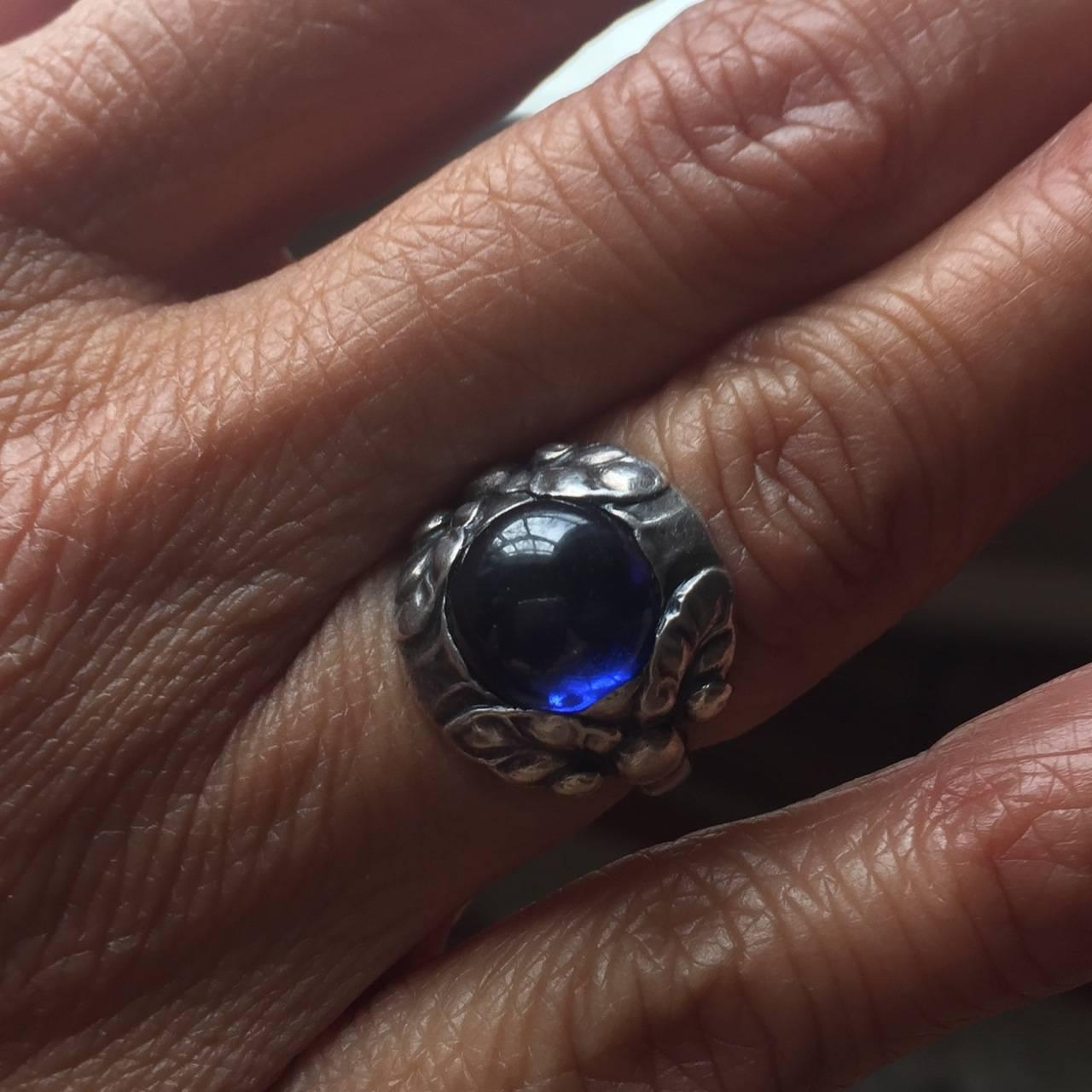 Georg Jensen Sterling Silver Ring No. 11b with Synthetic Sapphire In Excellent Condition In San Francisco, CA
