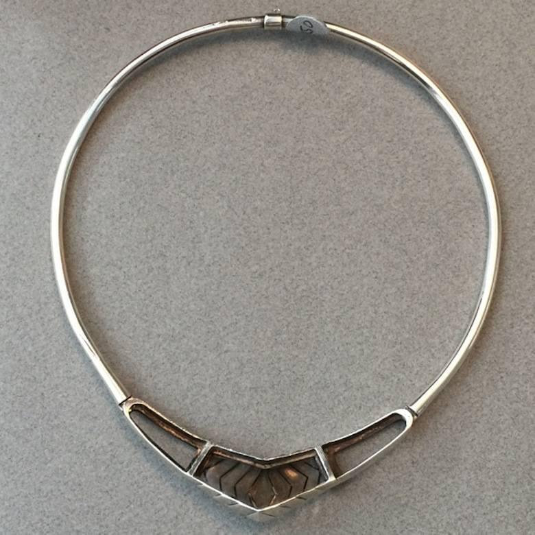 Roberto Laender Smoky Quartz Sterling Silver Gold Neckring In Excellent Condition For Sale In San Francisco, CA
