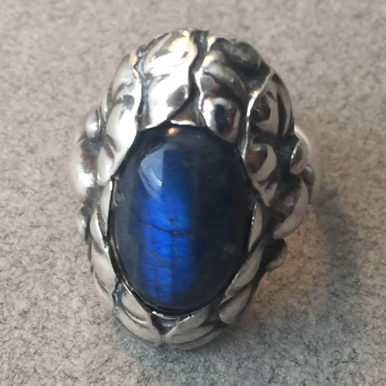 Georg Jensen Sterling Silver Ring No. 11 With Labradorite In Good Condition In San Francisco, CA