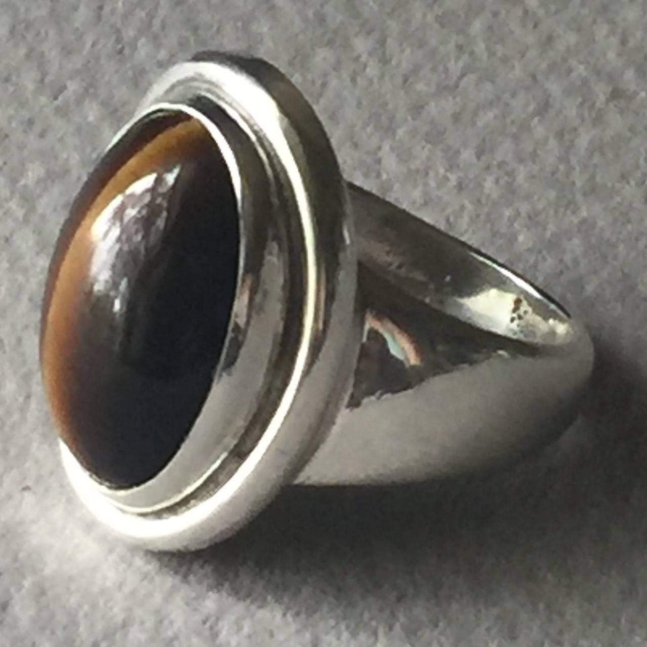 Georg Jensen Sterling Silver Tiger's Eye Ring No. 46A by Harald Nielsen In Excellent Condition In San Francisco, CA