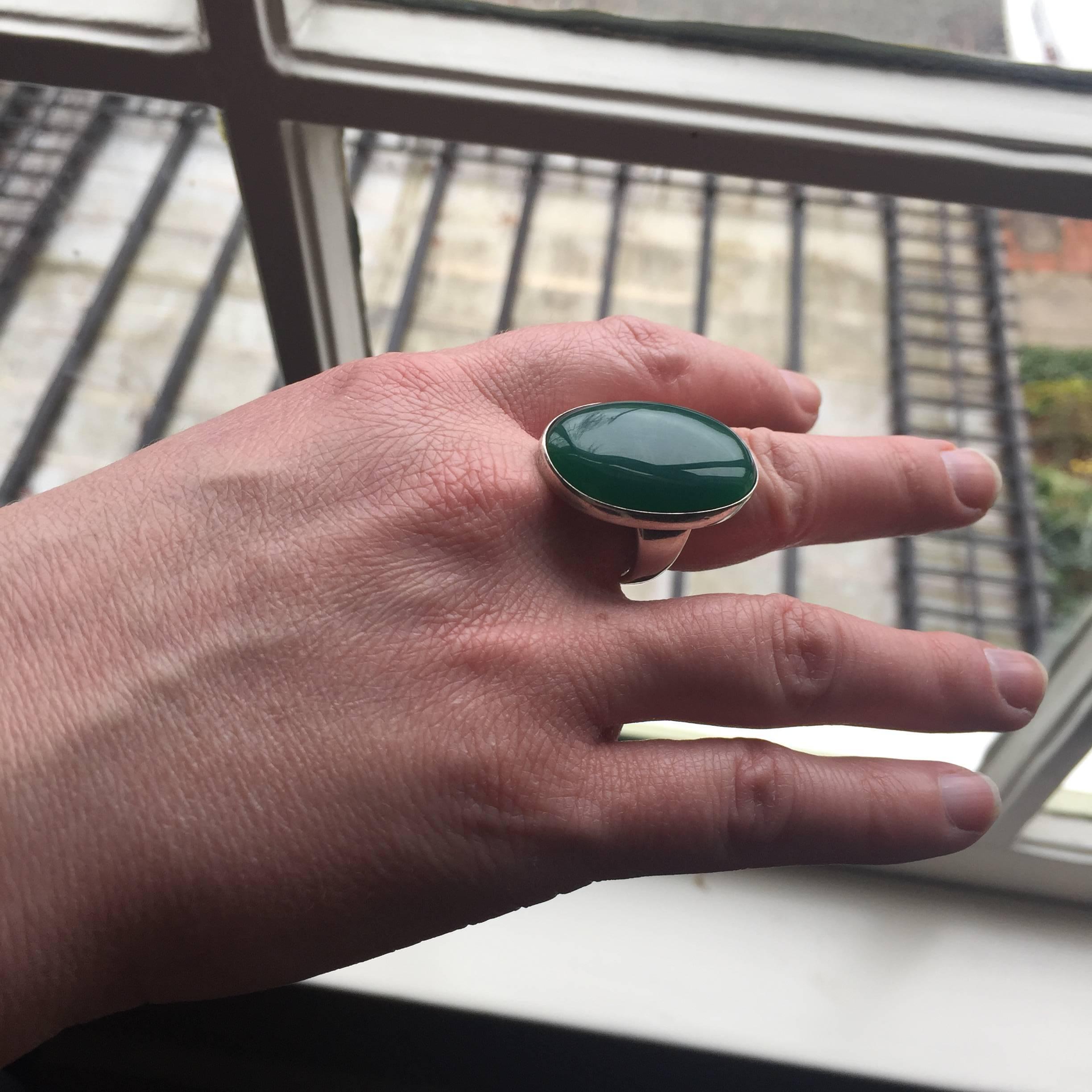 Georg Jensen Modernist Sterling Silver Ring No. 90A with Chrysoprase (Size 7.5) For Sale 4