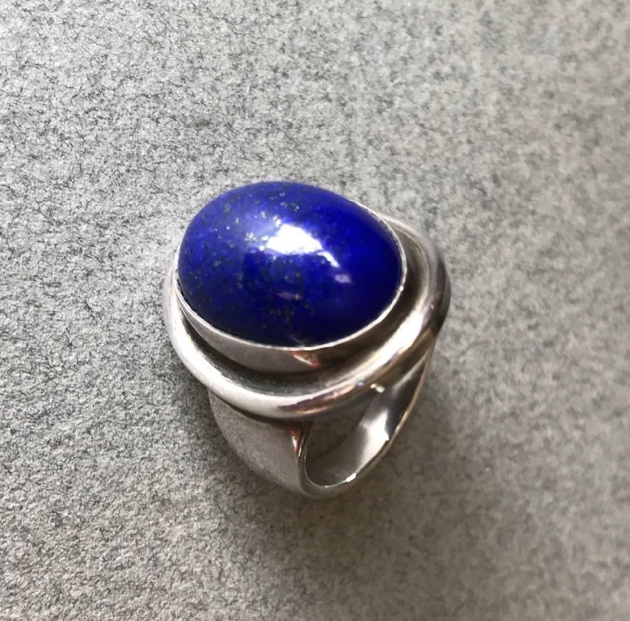 Georg Jensen Sterling Silver Lapis Lazuli Ring No. 46A by Harald Nielsen In Excellent Condition In San Francisco, CA