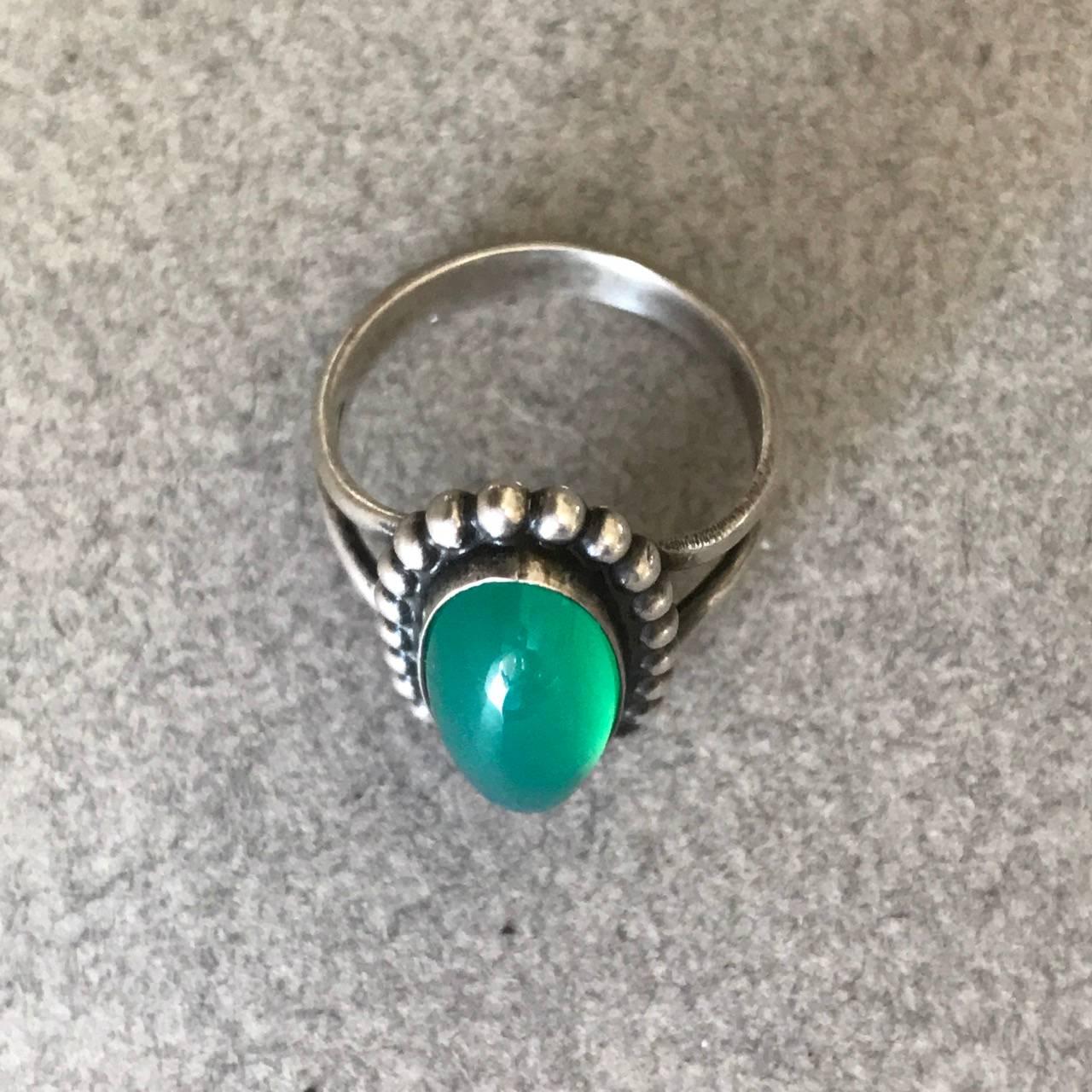Art Deco Georg Jensen 830 Silver and Chrysoprase Ring, No. 9