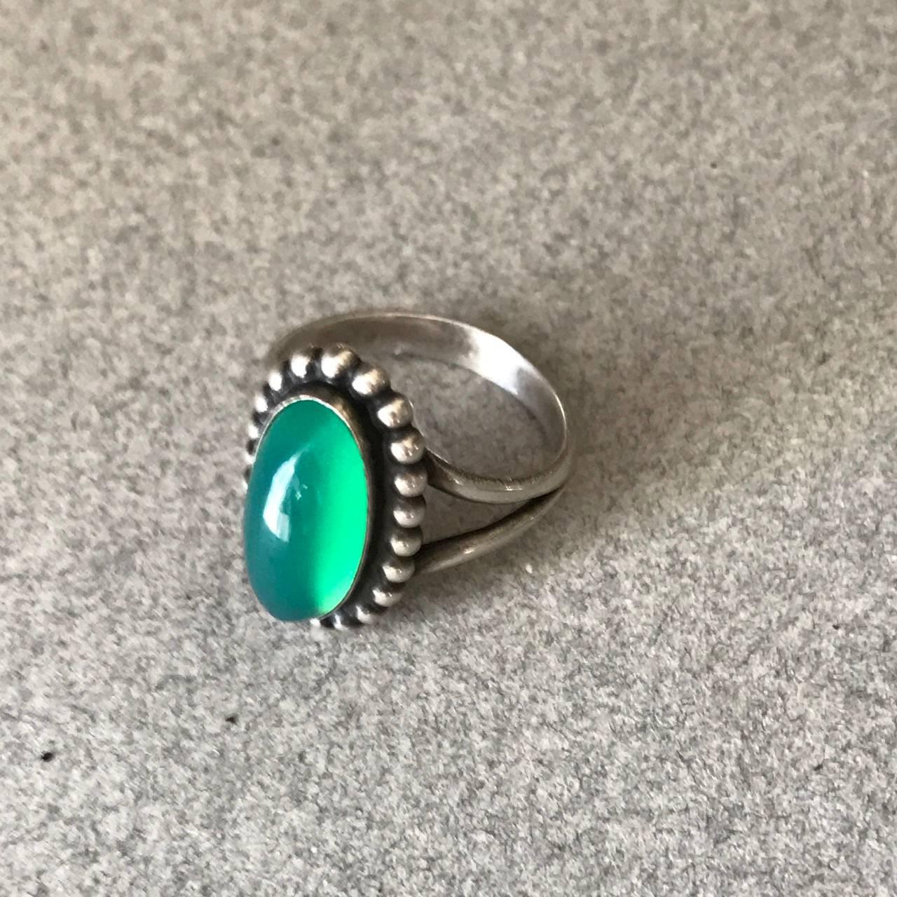 Georg Jensen 830 Silver and Chrysoprase Ring, No. 9 In Excellent Condition In San Francisco, CA