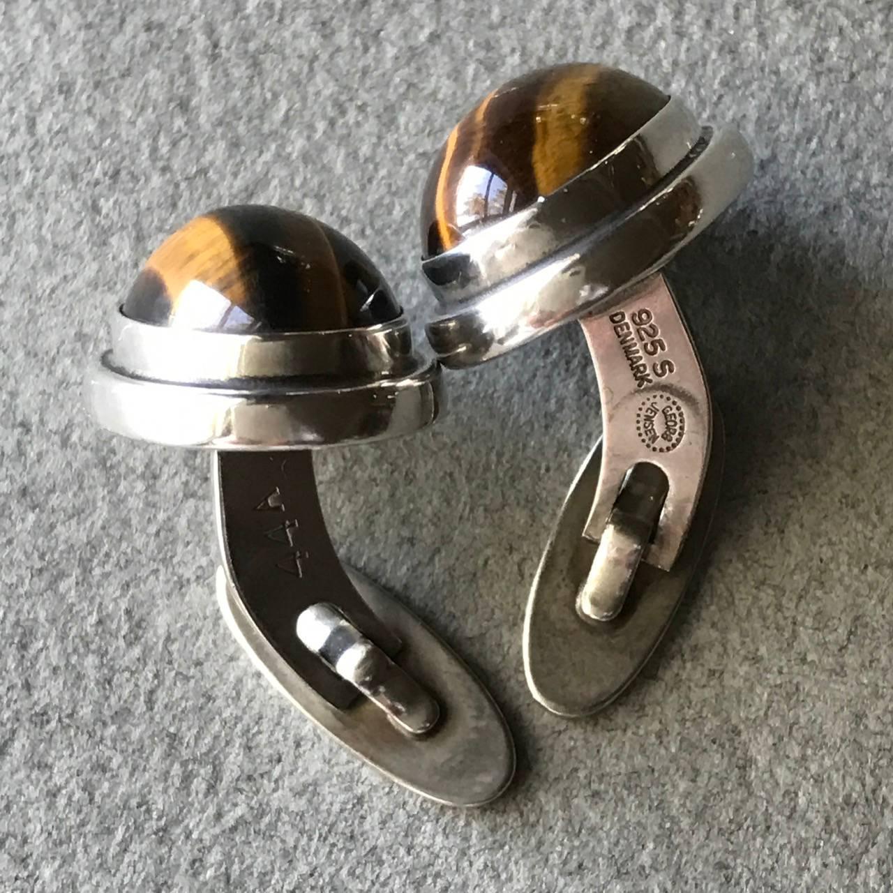 Art Deco Georg Jensen Sterling Silver and Tiger Eye Cufflinks, No. 44A by Harald Nielsen