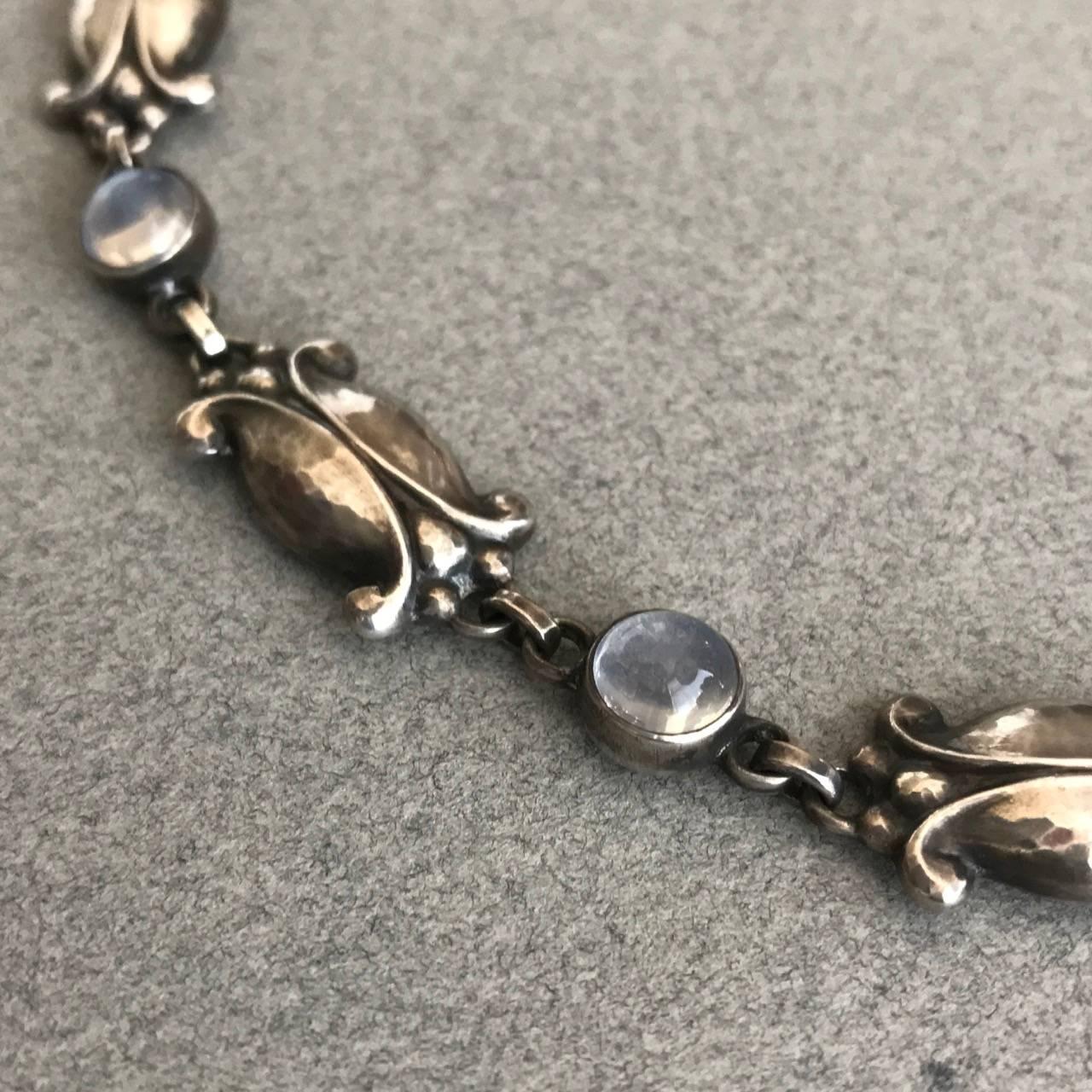 Georg Jensen Vintage Sterling Silver Necklace No. 15 with Moonstones In Good Condition For Sale In San Francisco, CA