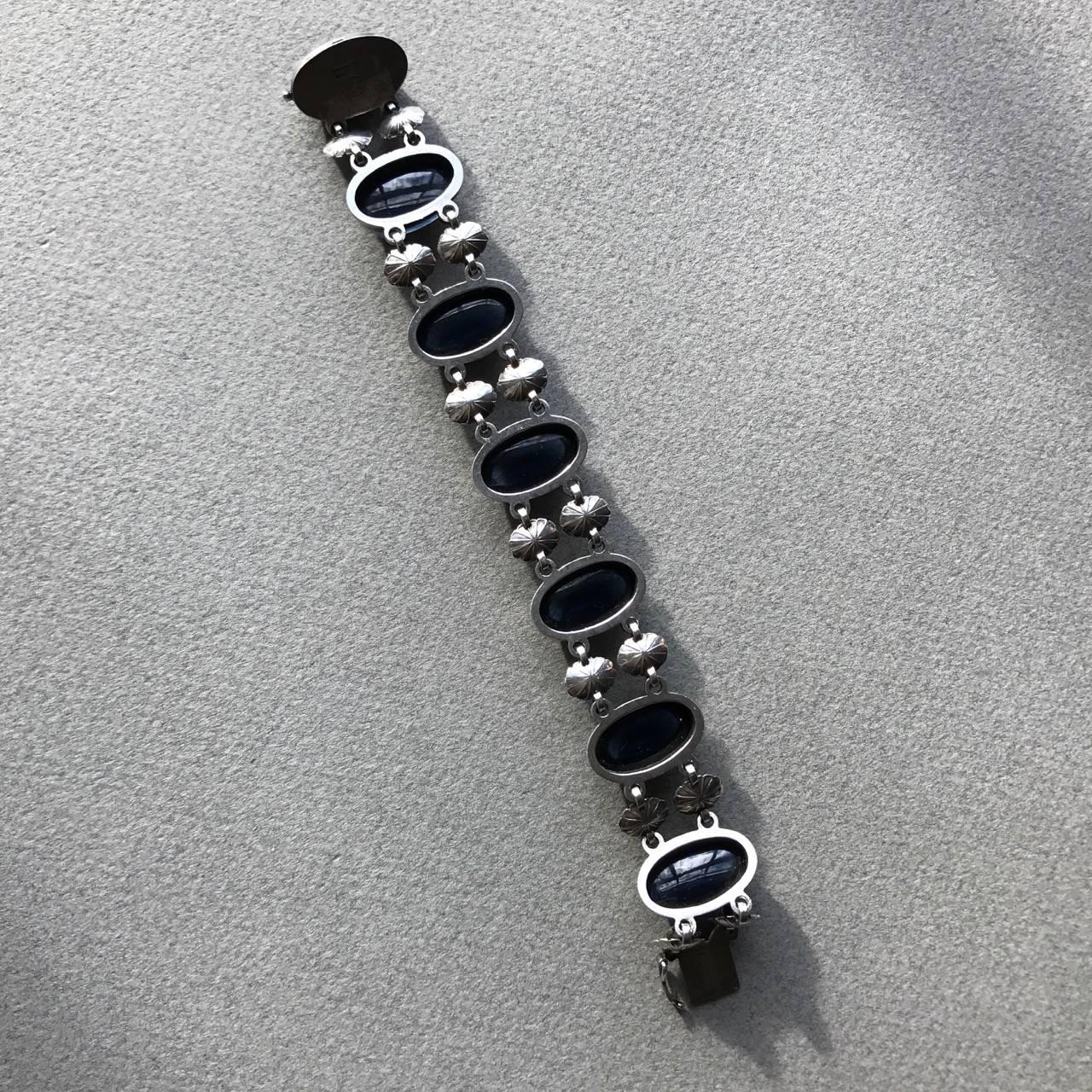 Art Deco Georg Jensen Sterling Silver Bracelet No 63 with Synthetic Sapphire For Sale