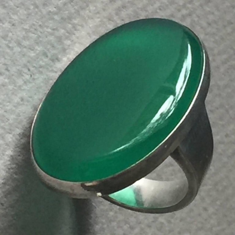 Georg Jensen Modernist Sterling Silver Ring No. 90A with Chrysoprase ...
