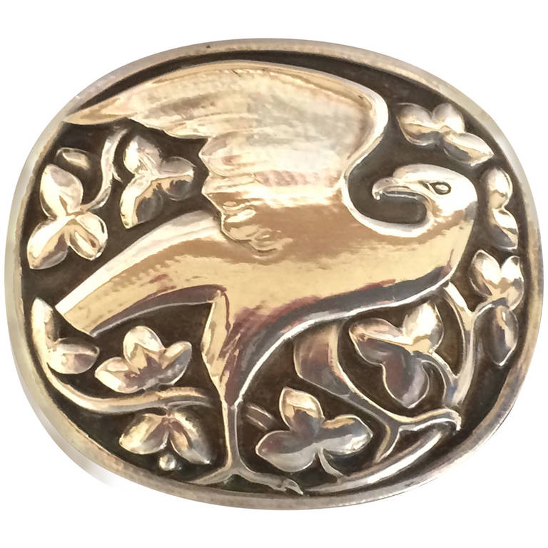 Georg Jensen Sterling Silver Rare Eagle Brooch No. 166 For Sale
