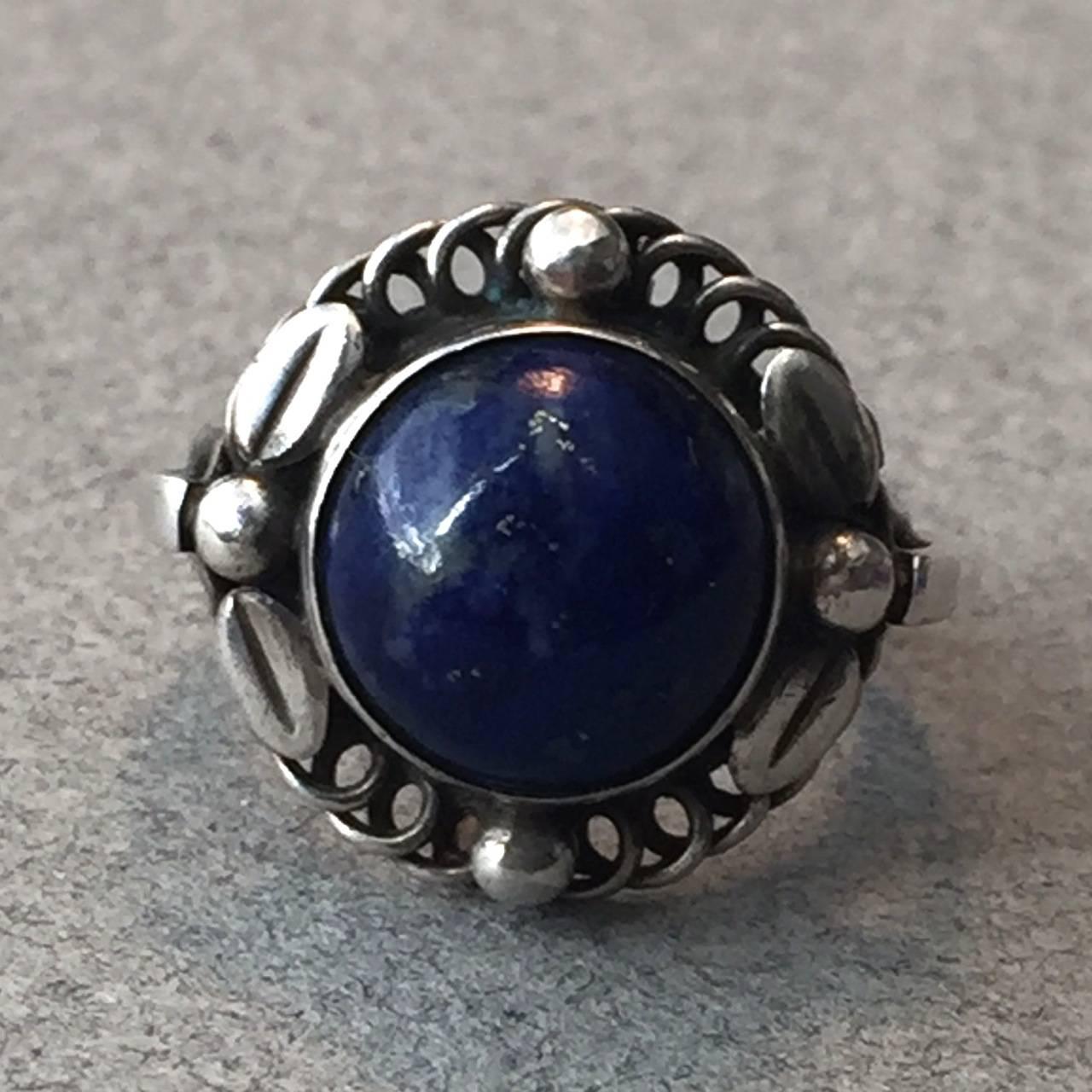 Georg Jensen Sterling Silver Ring No. 1 with Lapis Lazuli In Excellent Condition In San Francisco, CA