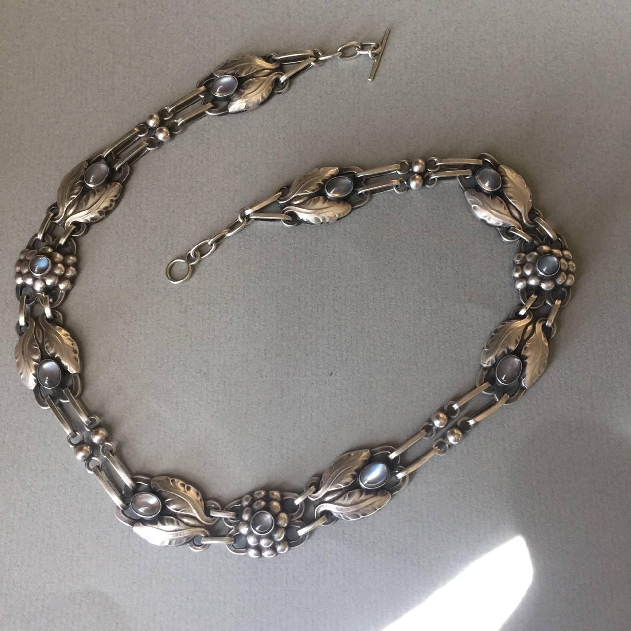 Georg Jensen 830 Moonstone Silver Necklace No. 1 In Excellent Condition In San Francisco, CA