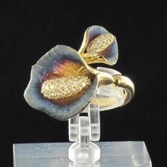 Enamel Diamond Gold Arum Flowers Ring