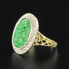 French Antique Jade Rose Cut Diamond Ring
