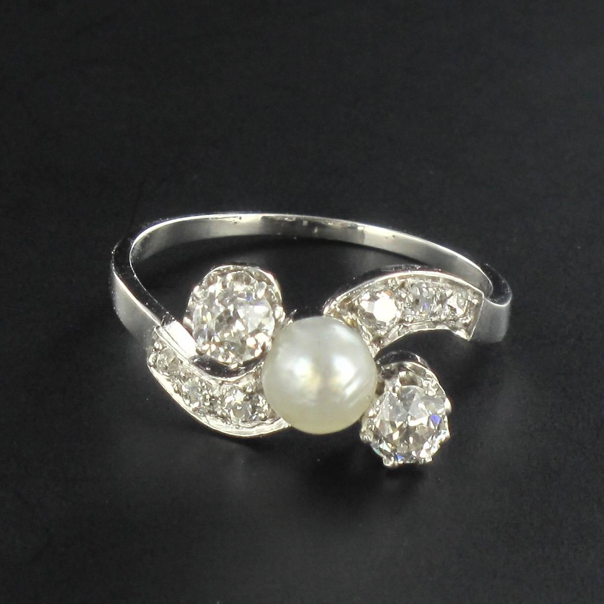 1900s Fine Pearl Diamond Gold Rhodium Ring 9