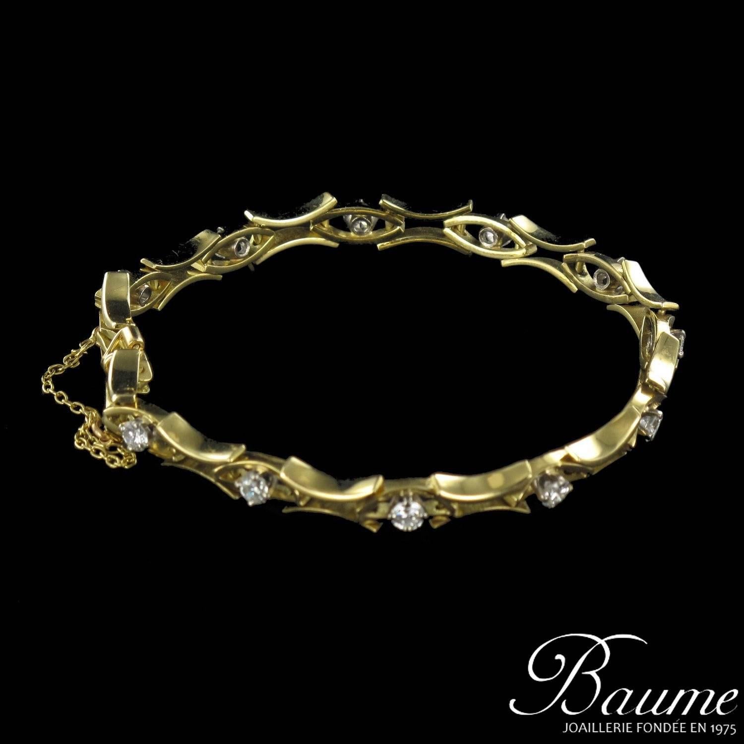 French 1, 35 carat Brillant Cut Diamond Gold Bracelet In Excellent Condition In Poitiers, FR