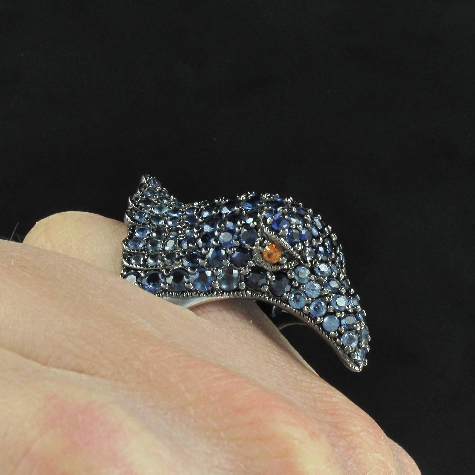 Sapphire Bird Ring In New Condition In Poitiers, FR